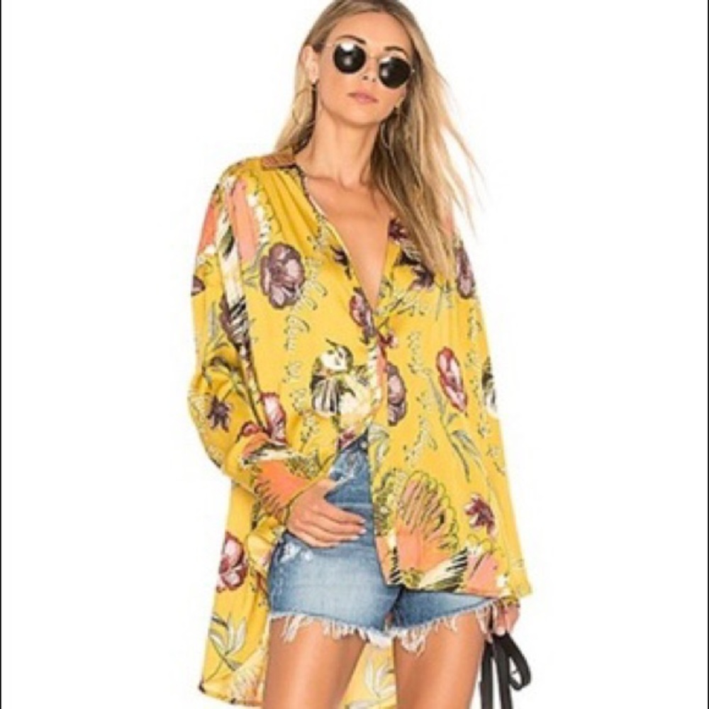 Free People Champs De Fleurs Button Down Tunic XS
